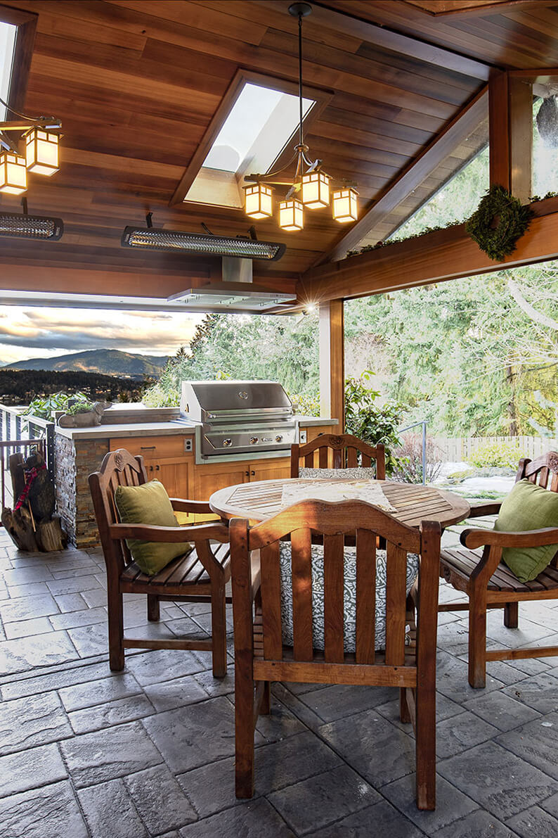 Outdoor kitchen with views of Lake Sammamish